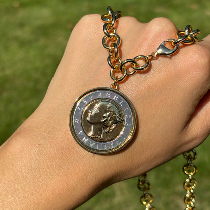 Estate Gold-Tone 1000 Lire Faux Coin Chain Necklace