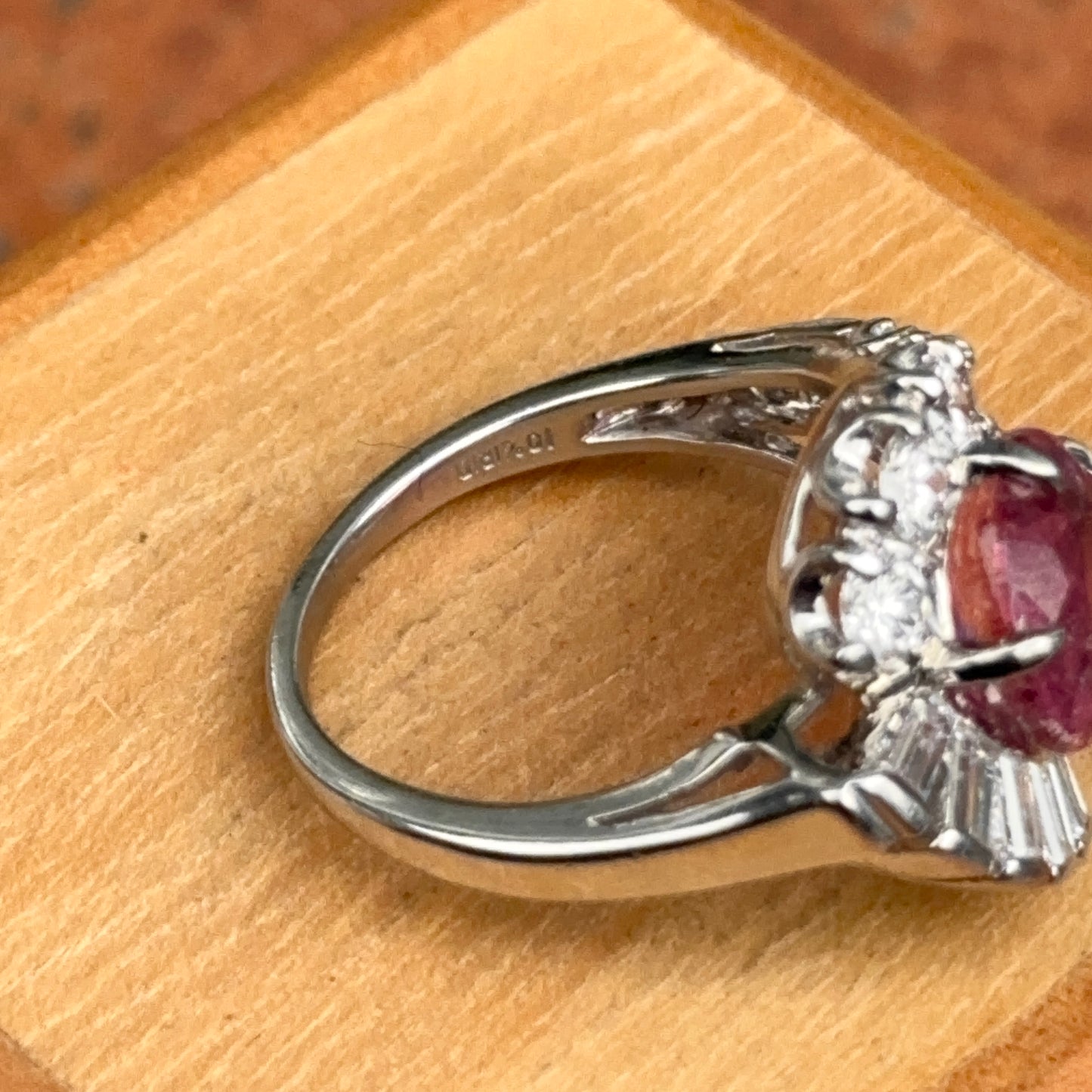 Estade Platinum Round Pink Tourmaline + Diamond Halo Bypass Ring