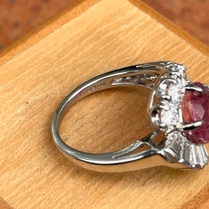 Estade Platinum Round Pink Tourmaline + Diamond Halo Bypass Ring