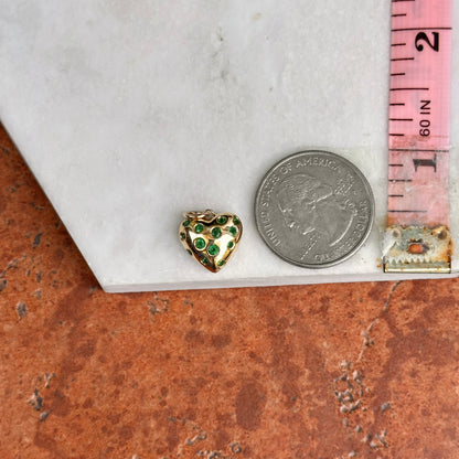 14KT Yellow Gold Gypsy-Set Emerald Puffed Heart Pendant Charm
