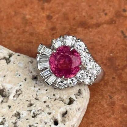 Estade Platinum Round Pink Tourmaline + Diamond Halo Bypass Ring