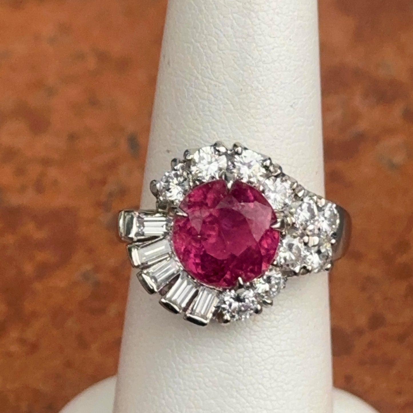 Estade Platinum Round Pink Tourmaline + Diamond Halo Bypass Ring