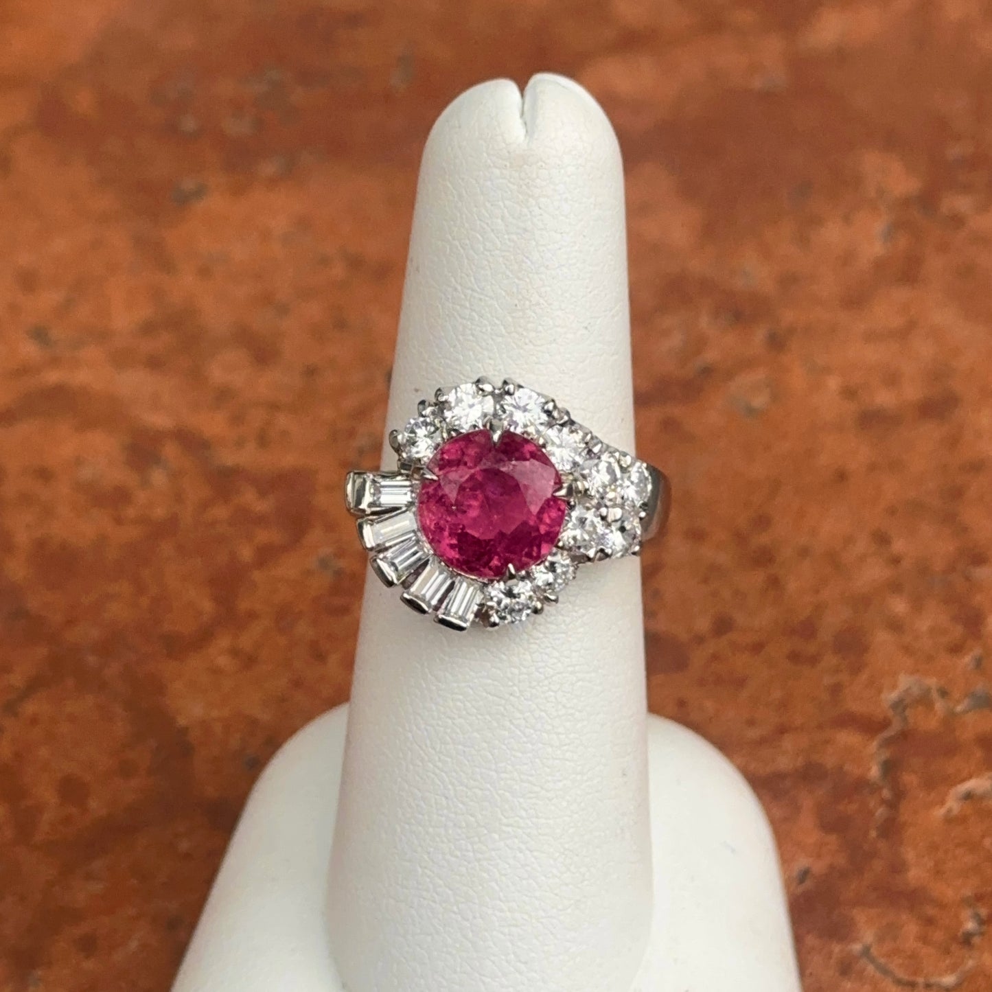 Estade Platinum Round Pink Tourmaline + Diamond Halo Bypass Ring