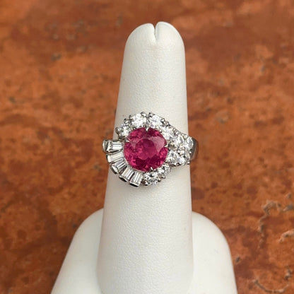 Estade Platinum Round Pink Tourmaline + Diamond Halo Bypass Ring