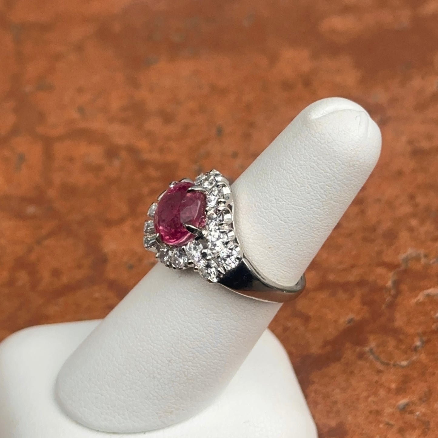 Estade Platinum Round Pink Tourmaline + Diamond Halo Bypass Ring