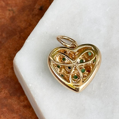 14KT Yellow Gold Gypsy-Set Emerald Puffed Heart Pendant Charm
