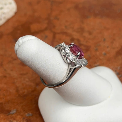 Estade Platinum Round Pink Tourmaline + Diamond Halo Bypass Ring