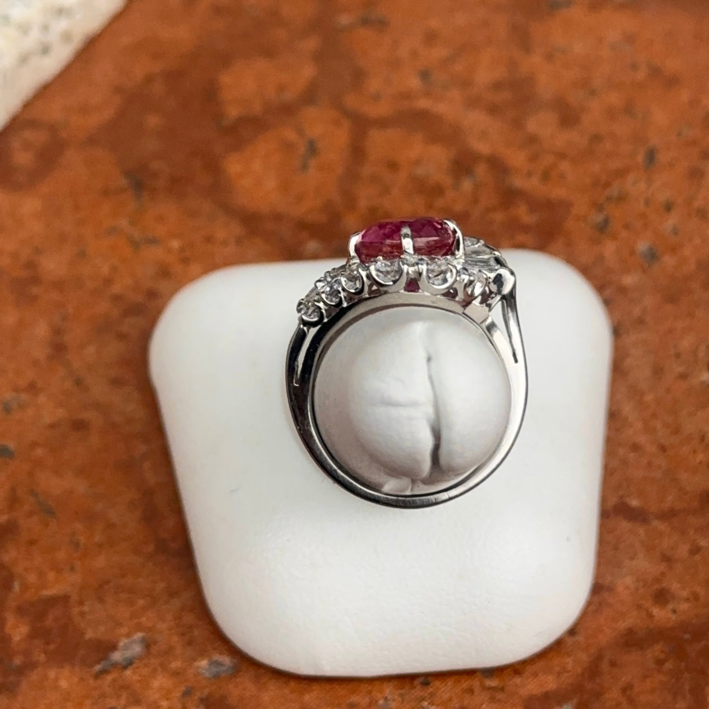 Estade Platinum Round Pink Tourmaline + Diamond Halo Bypass Ring