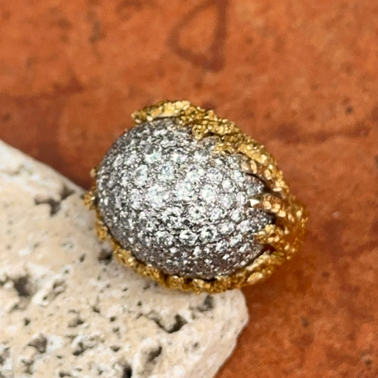 Estate 18KT Yellow Gold 5 CT Pave Diamond Dome Ring