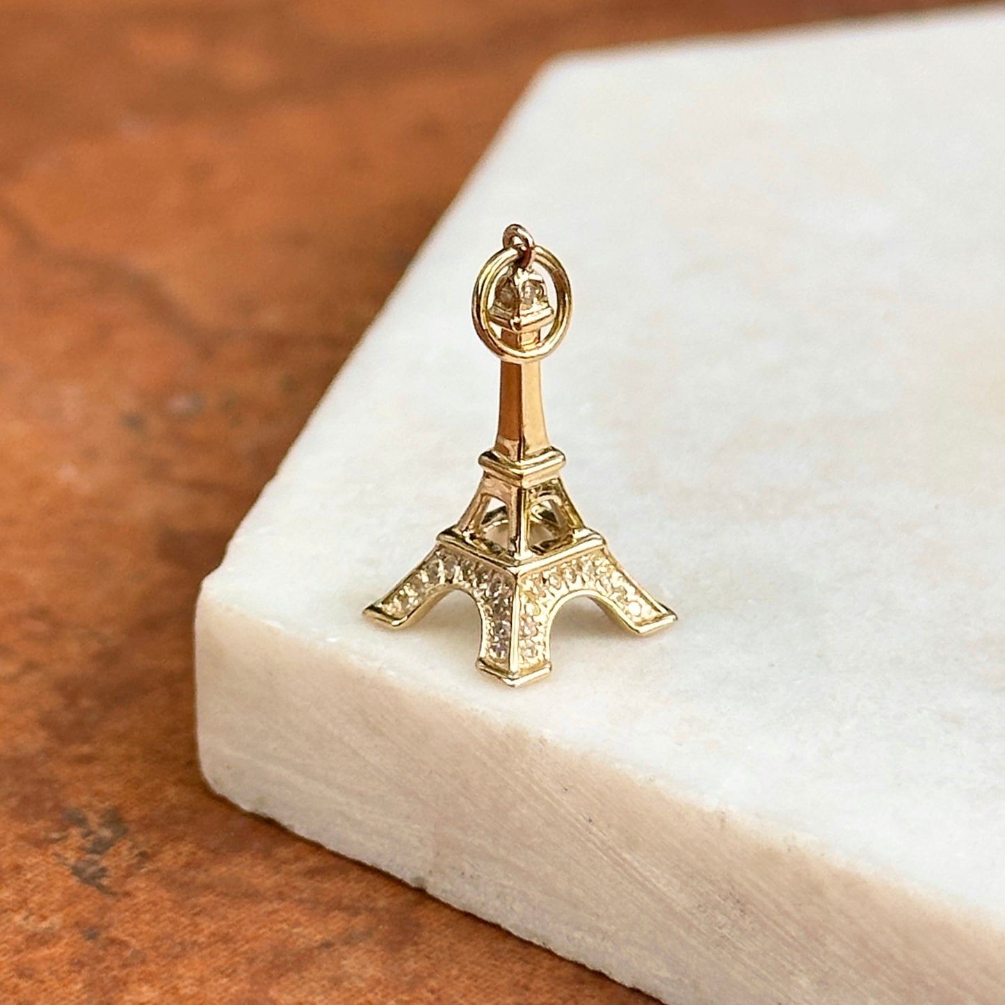 Estate 14KT Yellow Gold Pave Diamond Eiffel Tower Pendant