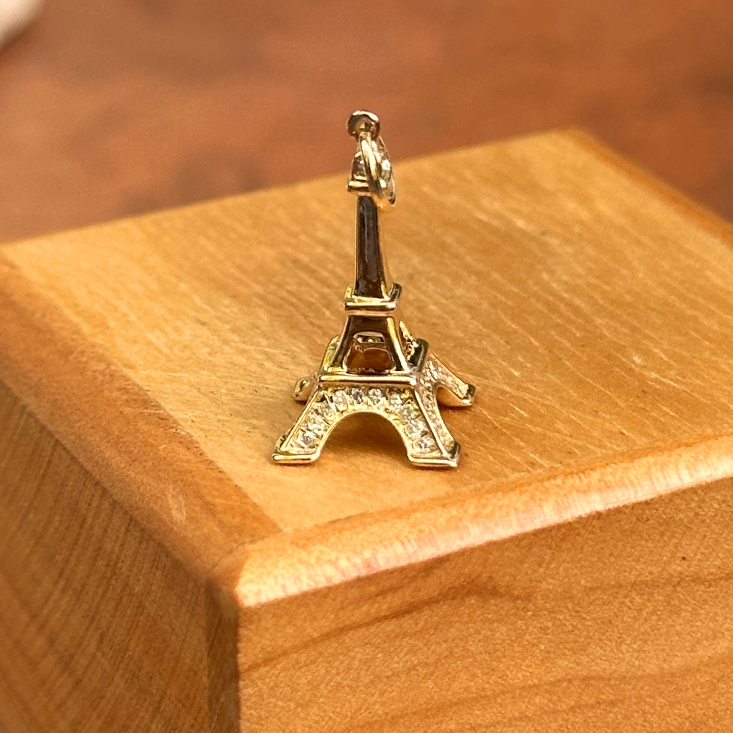 Estate 14KT Yellow Gold Pave Diamond Eiffel Tower Pendant