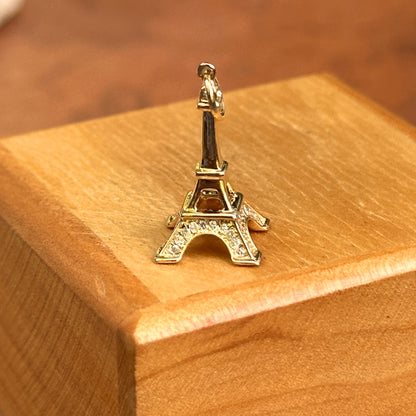 Estate 14KT Yellow Gold Pave Diamond Eiffel Tower Pendant