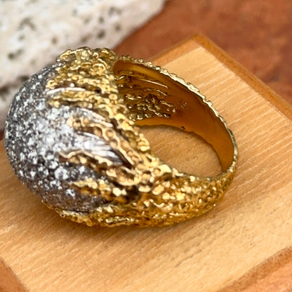 Estate 18KT Yellow Gold 5 CT Pave Diamond Dome Ring