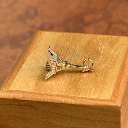 Estate 14KT Yellow Gold Pave Diamond Eiffel Tower Pendant
