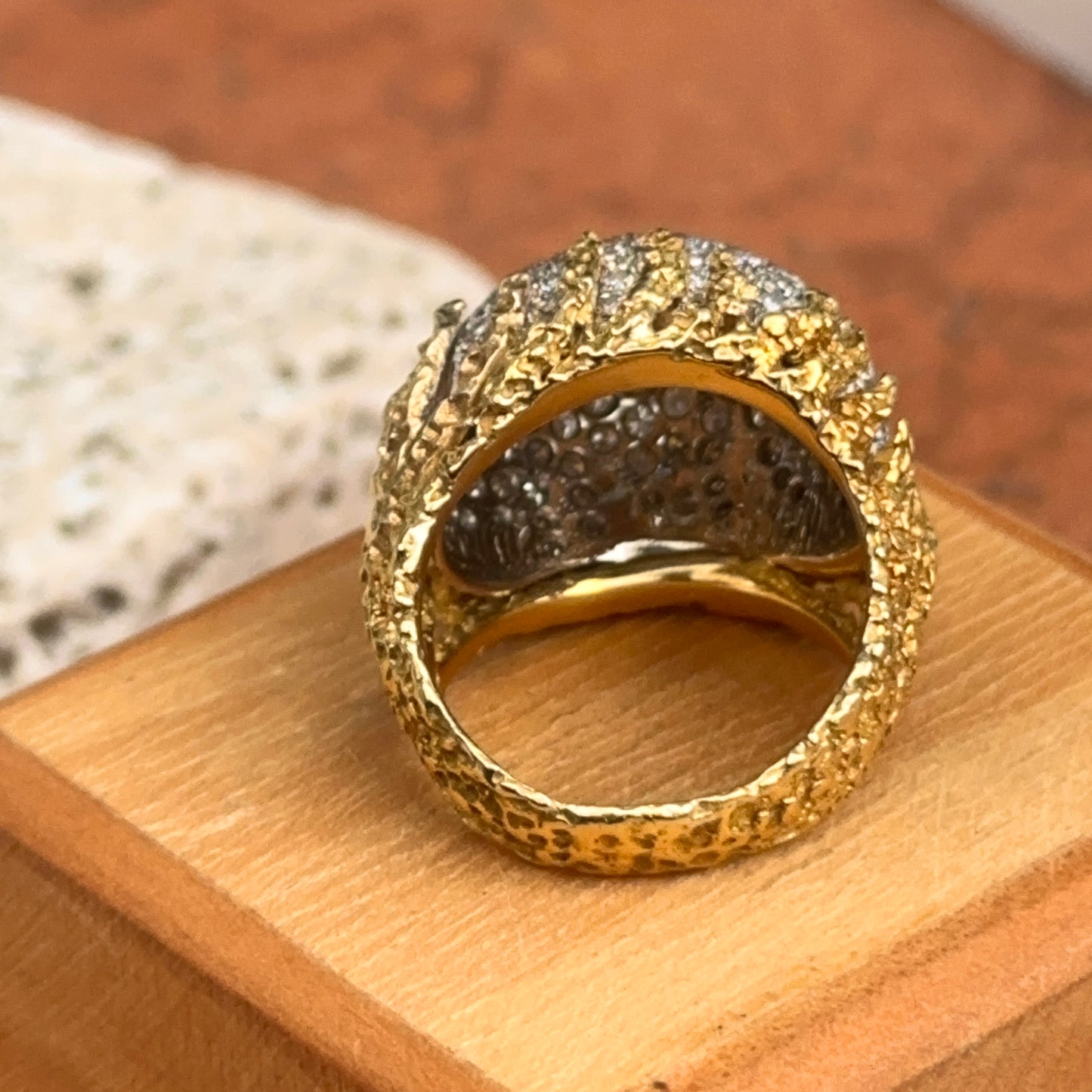 Estate 18KT Yellow Gold 5 CT Pave Diamond Dome Ring