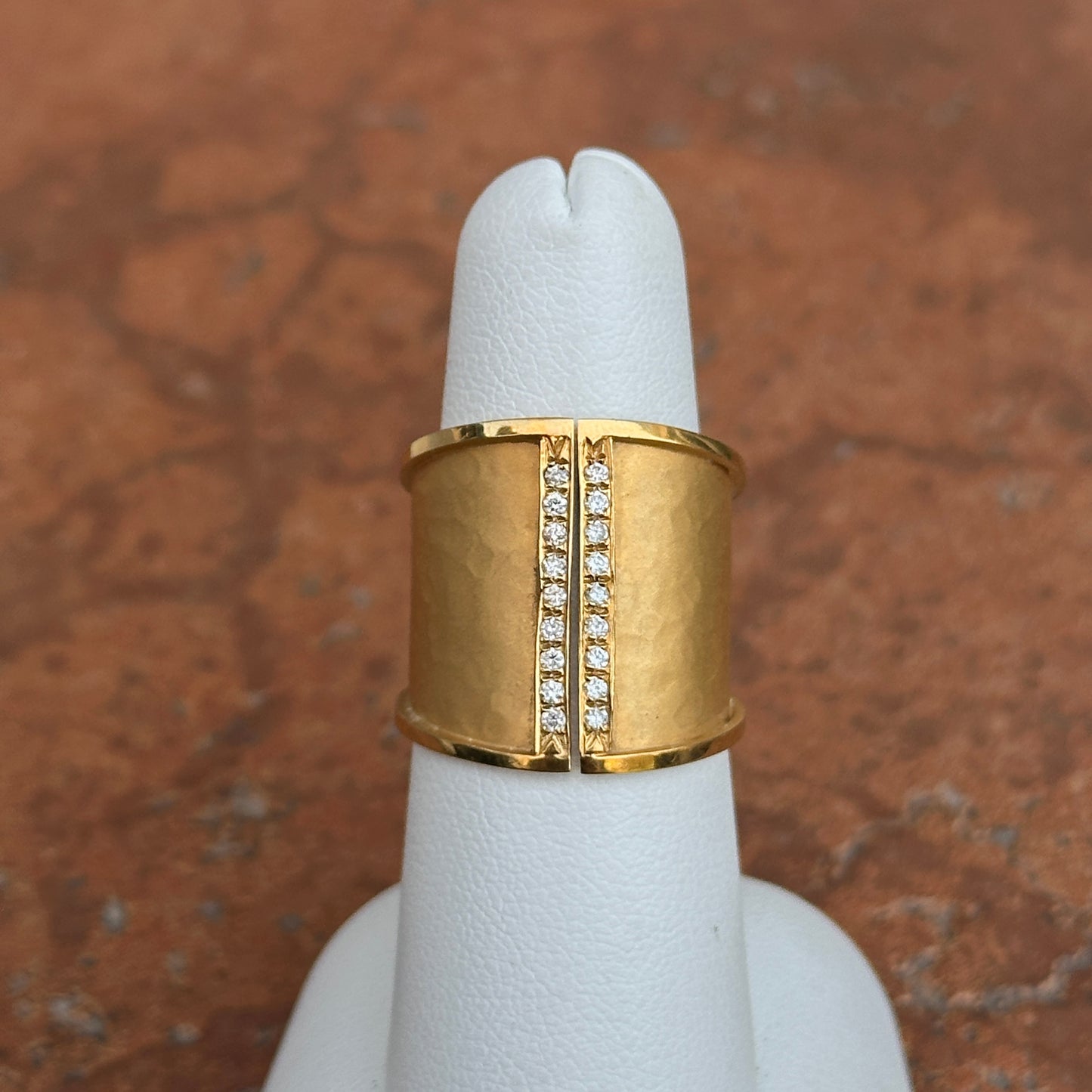 Estate Marika Desert 14KT Yellow Gold Hammered Diamond Wide Band Ring