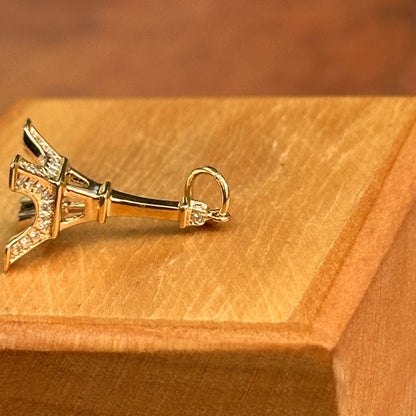 Estate 14KT Yellow Gold Pave Diamond Eiffel Tower Pendant
