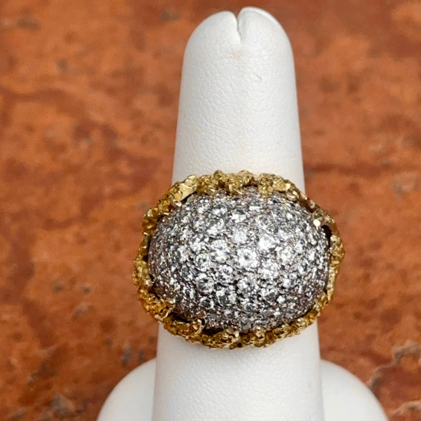 Estate 18KT Yellow Gold 5 CT Pave Diamond Dome Ring