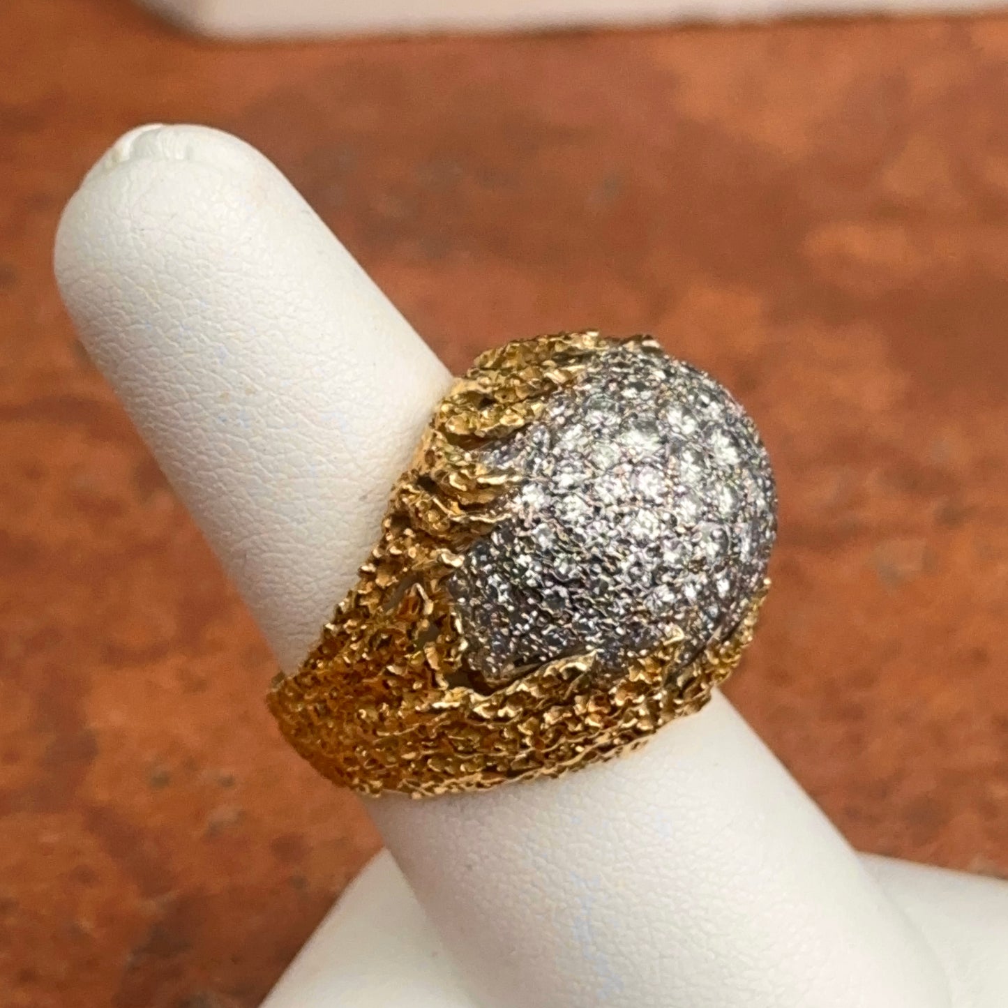 Estate 18KT Yellow Gold 5 CT Pave Diamond Dome Ring