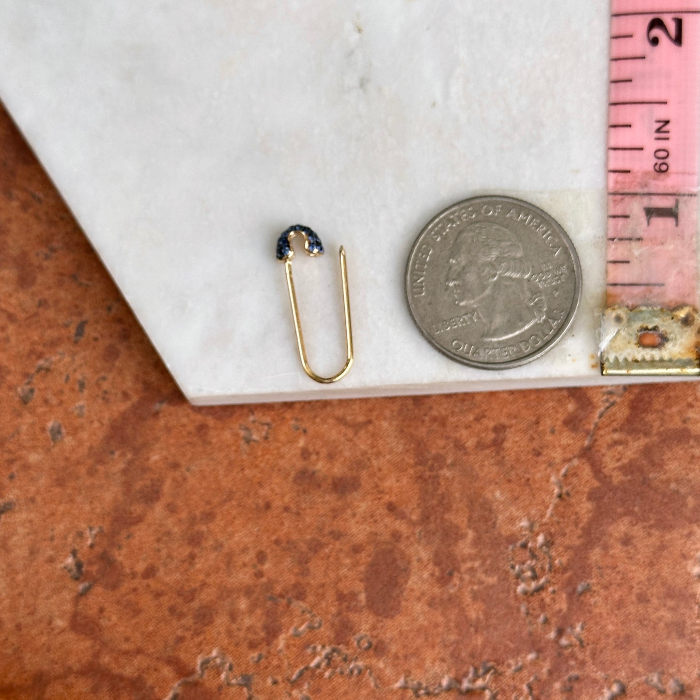 14KT Yellow Gold Blue Sapphire Safety Pin Pendant Hanger Connecter