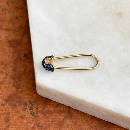 14KT Yellow Gold Blue Sapphire Safety Pin Pendant Hanger Connecter
