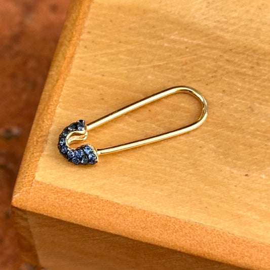 14KT Yellow Gold Blue Sapphire Safety Pin Pendant Hanger Connecter