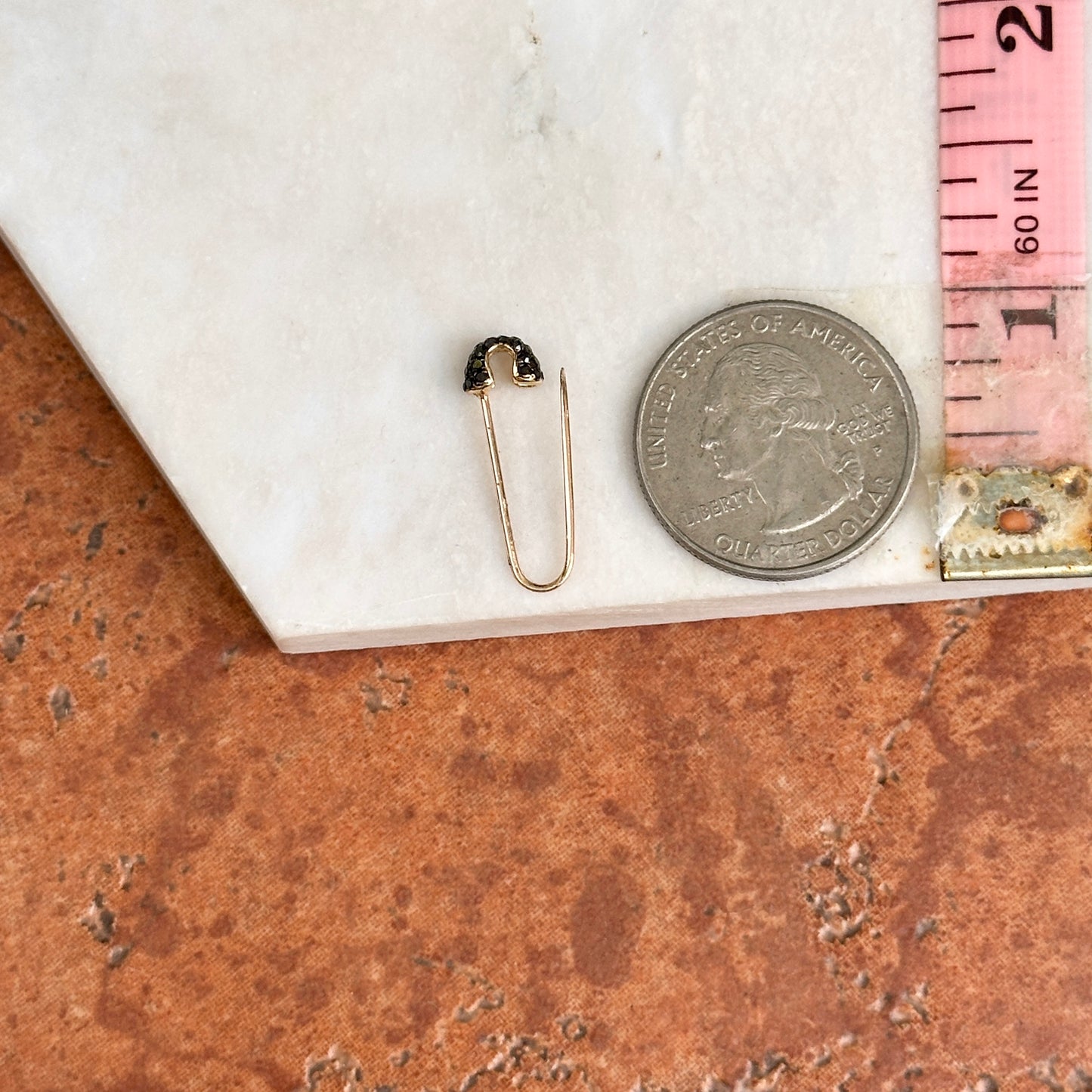 14KT Yellow Gold Black Diamond Safety Pin Pendant Hanger Connecter