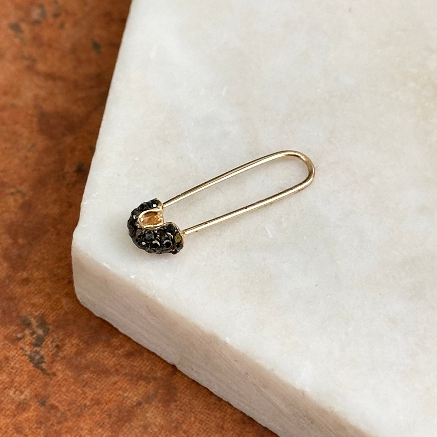 14KT Yellow Gold Black Diamond Safety Pin Pendant Hanger Connecter