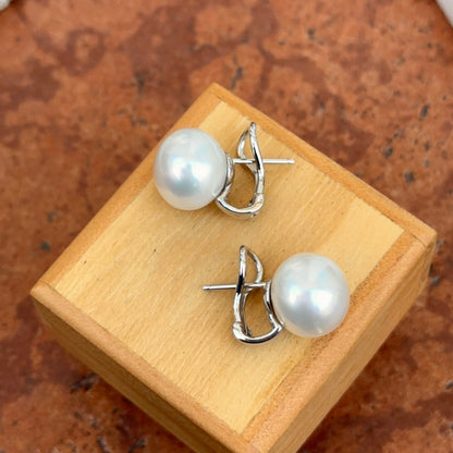 14KT White Gold 12mm Button Paspaley Pearl Omega Earrings