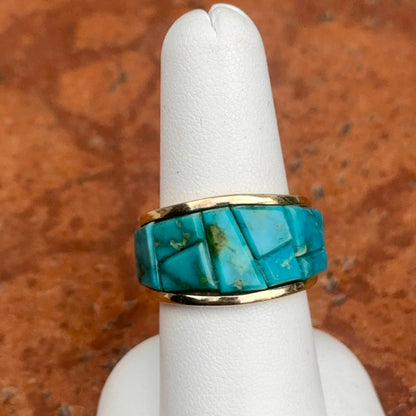 Estate 14KT Yellow Gold Geometric Arizona Turquoise Band Ring