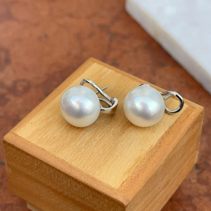 14KT White Gold 12mm Button Paspaley Pearl Omega Earrings