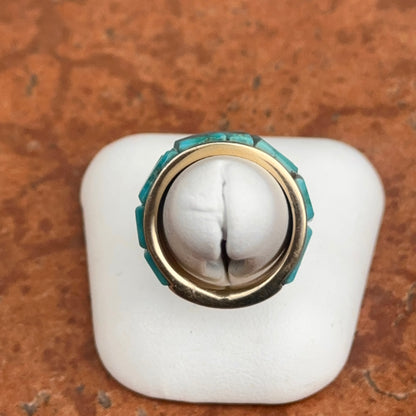 Estate 14KT Yellow Gold Geometric Arizona Turquoise Band Ring