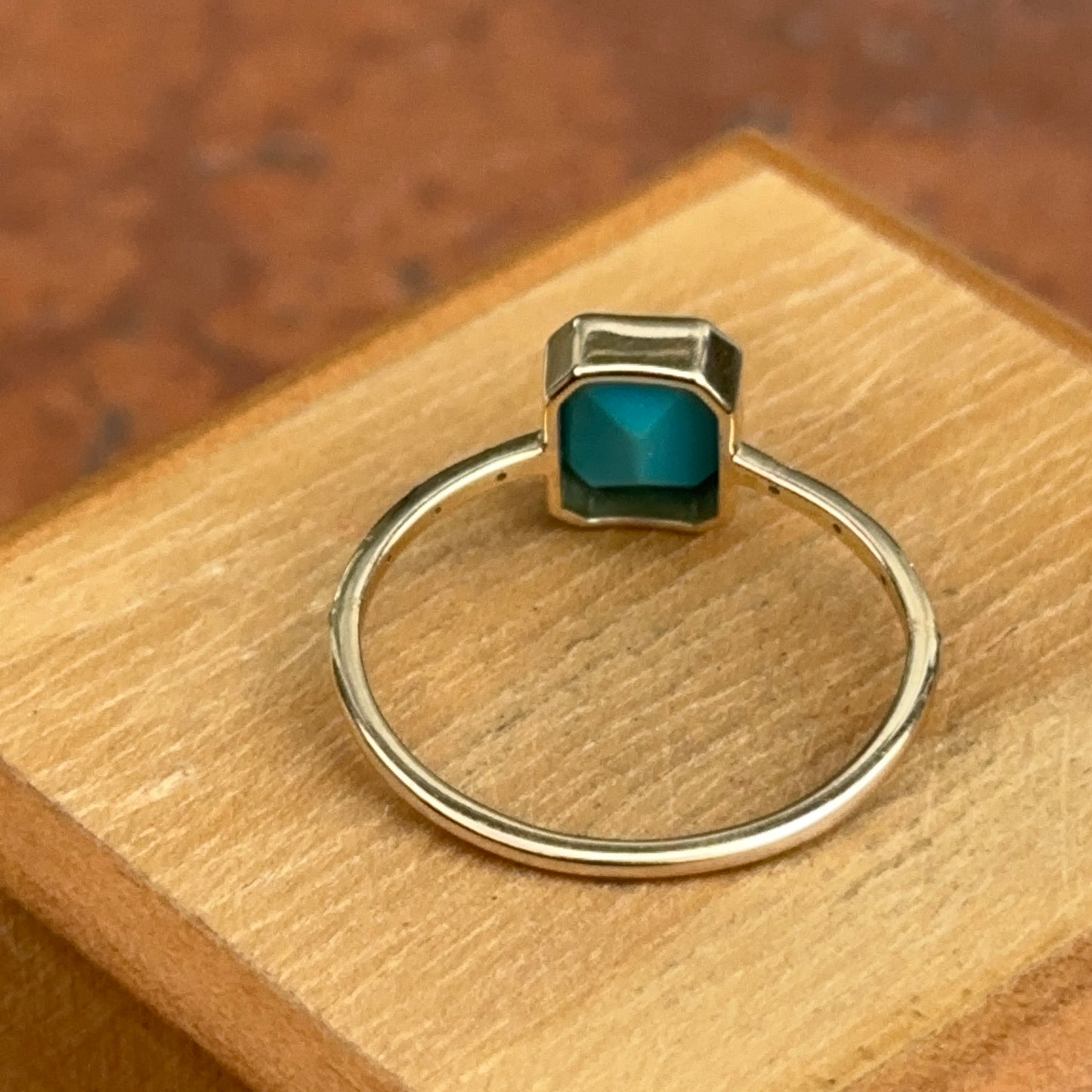14KT Yellow Gold Emerald-Cut Turquoise + Diamond Band Ring