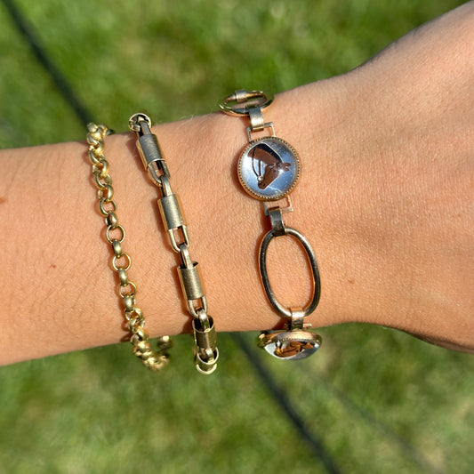Estate Gold-Tone Painted Horse Bubble Link Bracelet