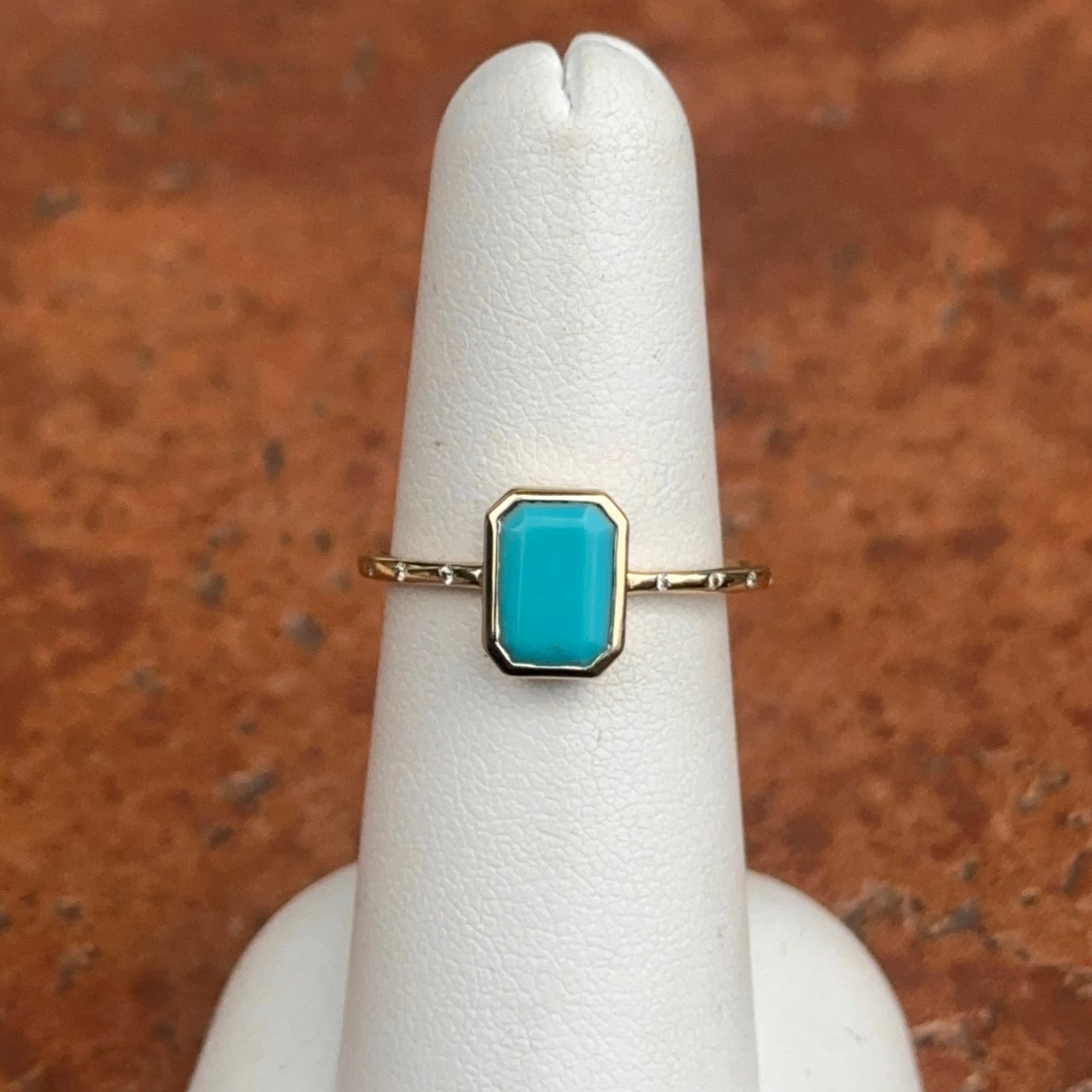 14KT Yellow Gold Emerald-Cut Turquoise + Diamond Band Ring