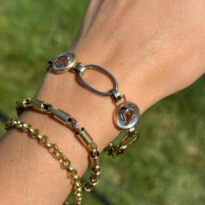 Estate Gold-Tone Painted Horse Bubble Link Bracelet
