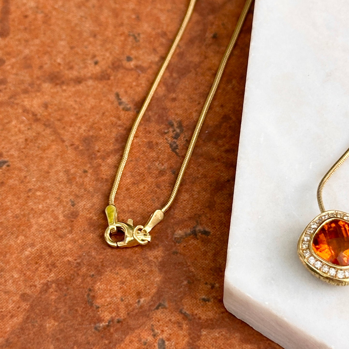 Estate 18KT Yellow Gold Checkerboard Citrine + Diamond Pendant Necklace