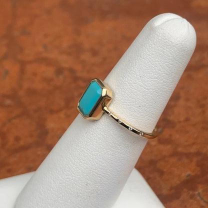 14KT Yellow Gold Emerald-Cut Turquoise + Diamond Band Ring