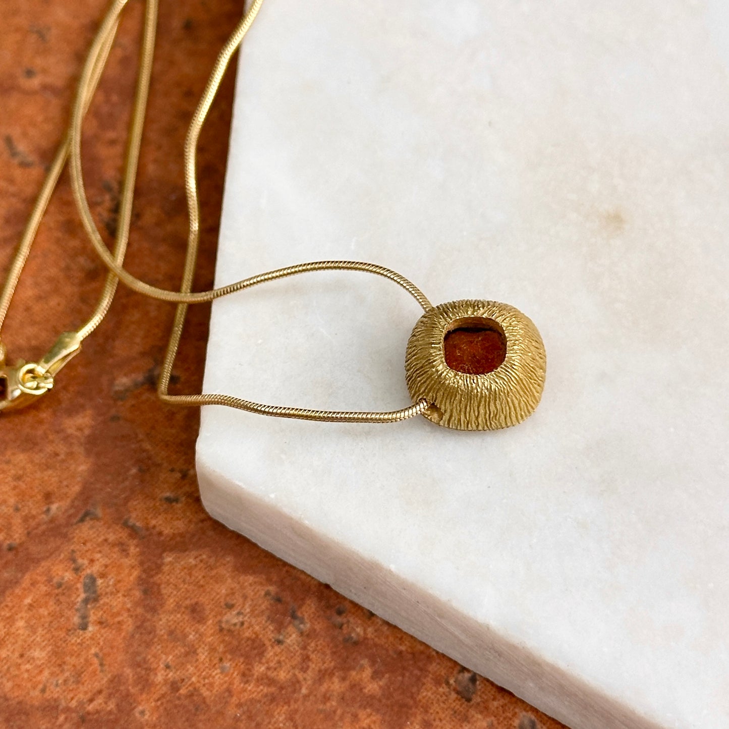 Estate 18KT Yellow Gold Checkerboard Citrine + Diamond Pendant Necklace