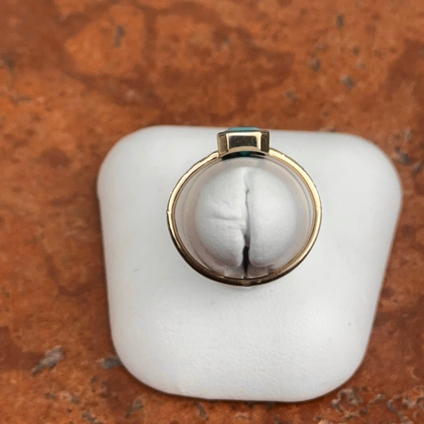 14KT Yellow Gold Emerald-Cut Turquoise + Diamond Band Ring