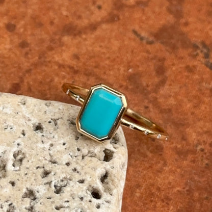 14KT Yellow Gold Emerald-Cut Turquoise + Diamond Band Ring