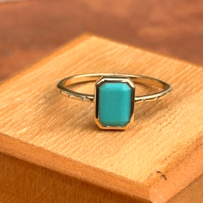 14KT Yellow Gold Emerald-Cut Turquoise + Diamond Band Ring