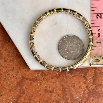 Estate 14KT Yellow Gold Round Diamond Segmented Stretchy Bracelet - LSJ