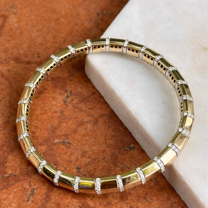 Estate 14KT Yellow Gold Round Diamond Segmented Stretchy Bracelet - LSJ