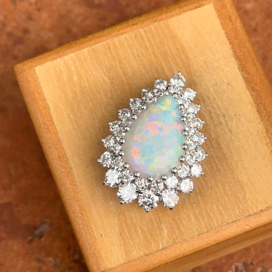 Estate 18KT White Gold Pear Opal + Double Diamond Halo Pendant Slide