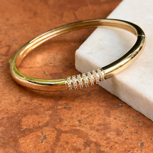 Yellow Gold-Plated Round Cubic Zirconia Hinged Bangle Bracelet