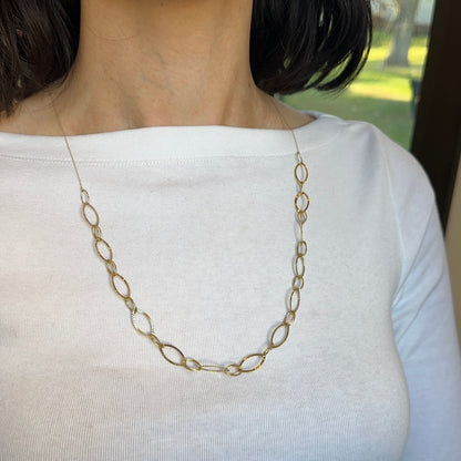 14KT Yellow Gold Oval Interlocking Links Chain Necklace 26"