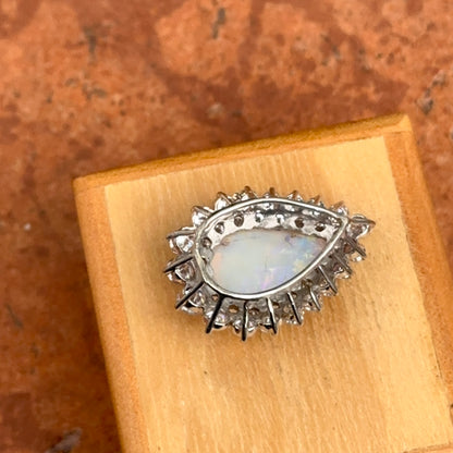 Estate 18KT White Gold Pear Opal + Double Diamond Halo Pendant Slide