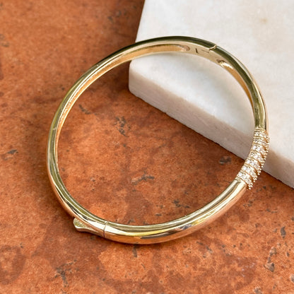 Yellow Gold-Plated Round Cubic Zirconia Hinged Bangle Bracelet
