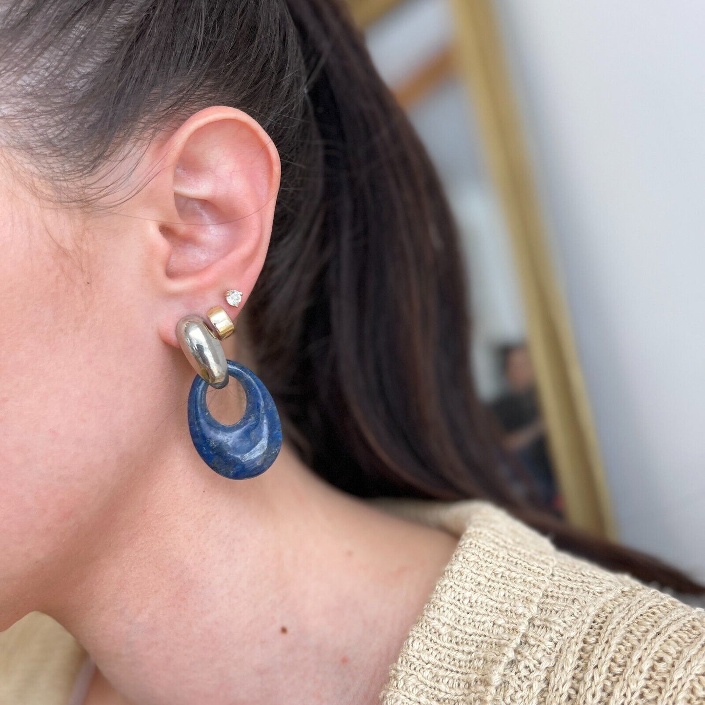 Blue Lapis Oval Earring Charms